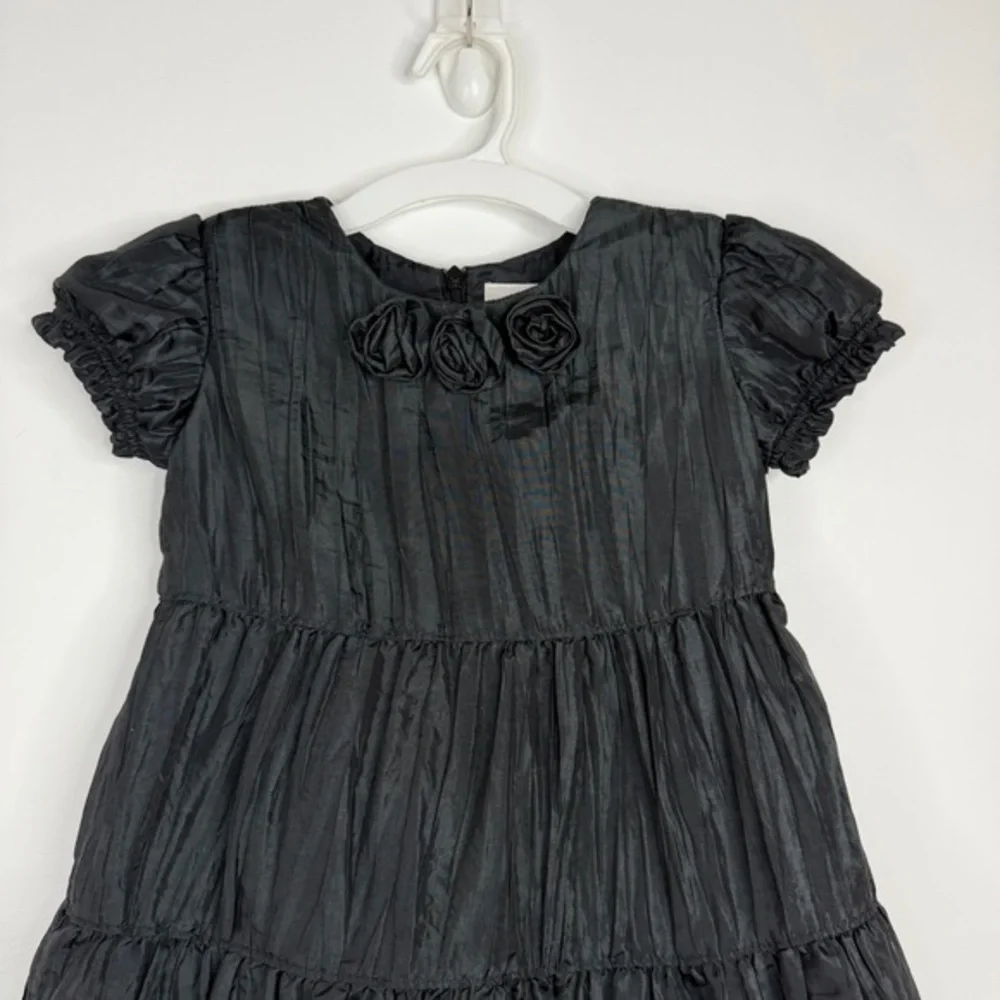 Hanna Andersson Girl's Fancy Special Occasion‎ Black Crinkly Dress w/Rosettes